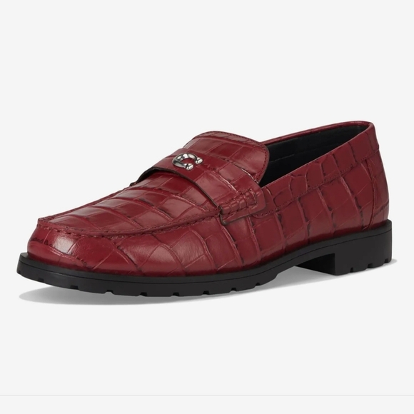 Coach NWB Joselyn Embossed Croc Loafers Dark Ruby Size 7B